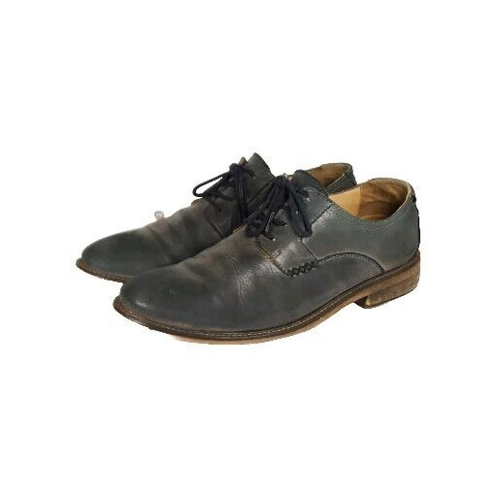John Fluevog Men's Grant US 9 Black Distressed Leather CapToe Derby Dress Shoes